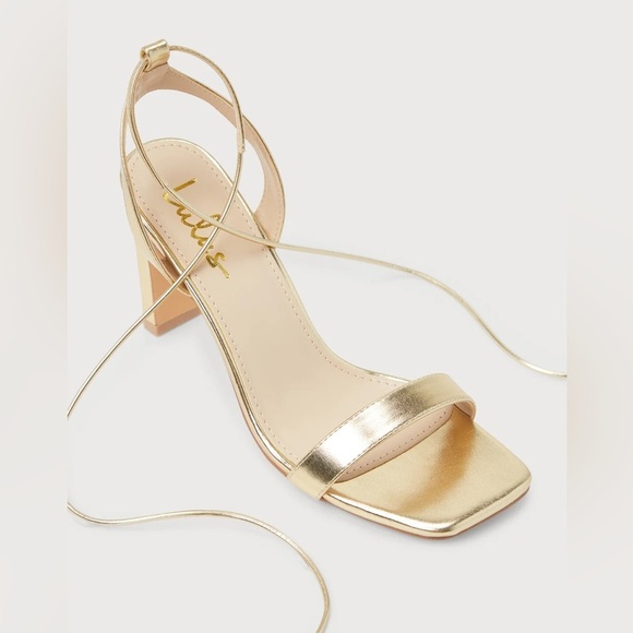 Troyes Gold Square Toe Lace-Up High Heel Sandals - Picture 4 of 8